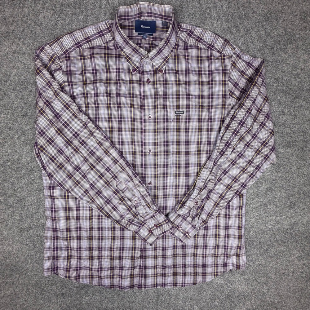 Faconnable Classique Mens XL Purple Yellow Plaid‎ Button Down Shirt Long Sleeve